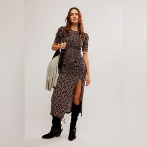 Free People Briella Midi Dress in BLACK Combo